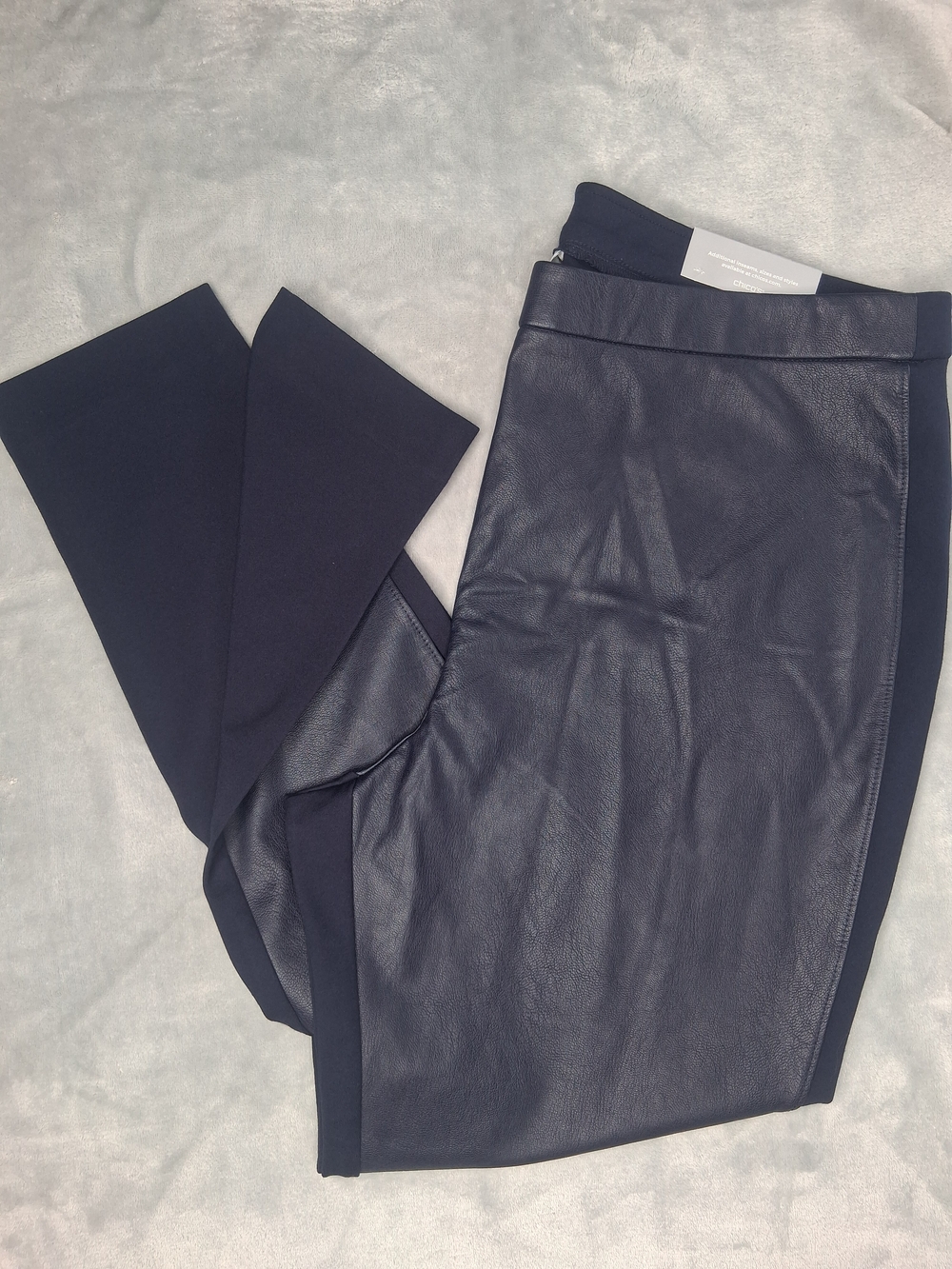 NWT Chico’s Faux Leather Front Ponte Leggings Pants Navy Blue Size 3 / 16